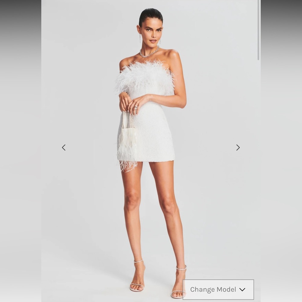 NWOT Retrofete Torin Sequin Feather Dress in white